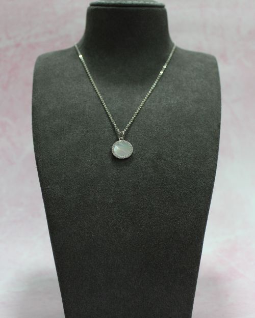 Silver Chain with Round MOP Pendant